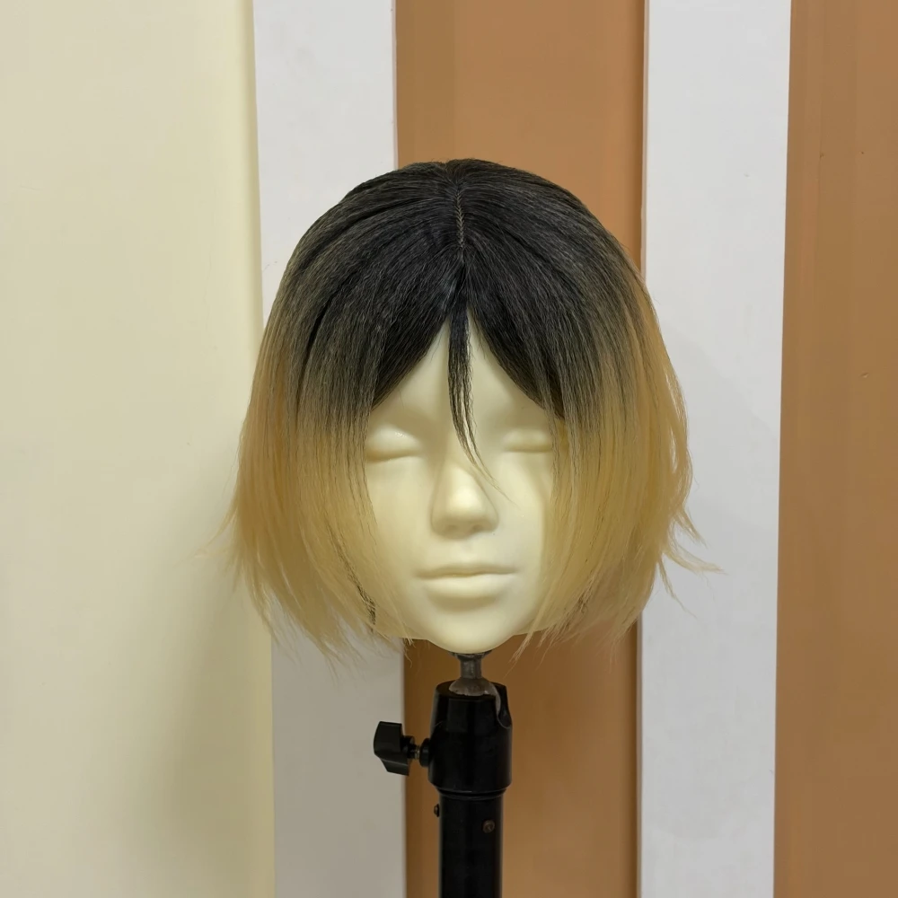 Anime Kozume Kenma Cosplay Wig Gradient Short Hair with Simulated Scalp Top Heat Resistant Synthetic Fiber Wig with Rose Net Cap
