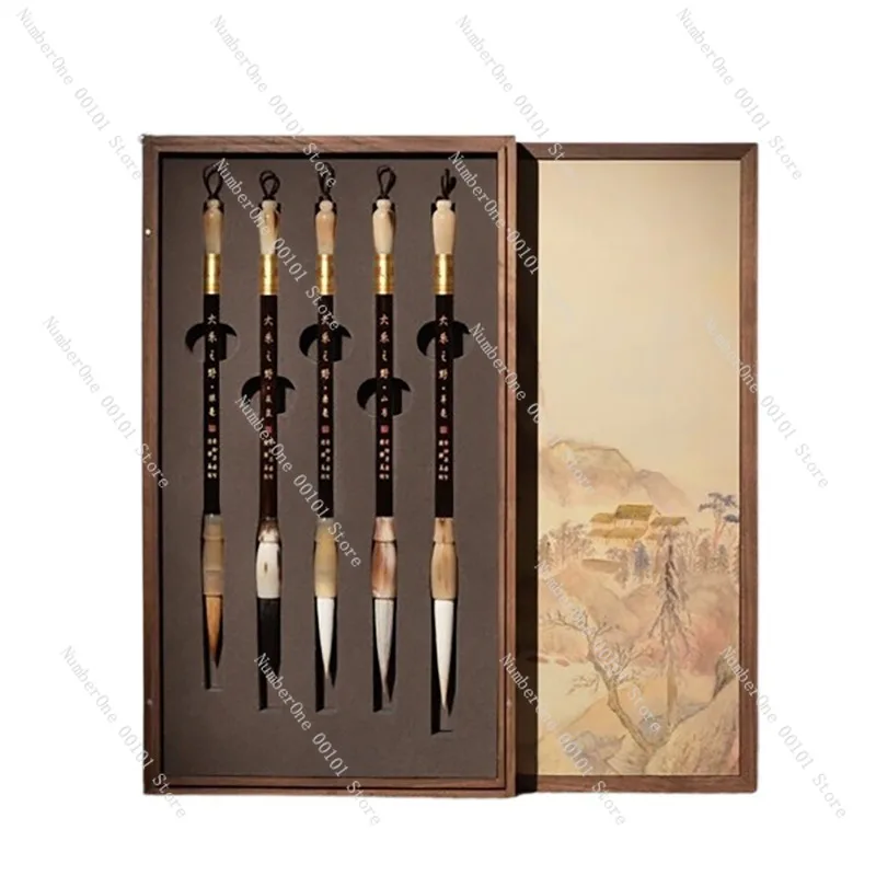 Elegant Chinese Calligraphy Brush Pen Set Wolf Hair Mixed Hair Goat Hair Premium Writing Brushes High Grade Gift Box for Ink