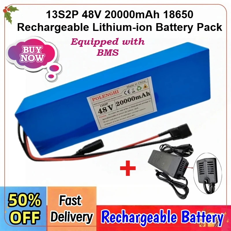 

Newly Released XT60/T Plug 13S2P 48V 20000mAh 18650 Rechargeable Lithium-ion Battery Pack, Built-in BMS Circuit Protection Board