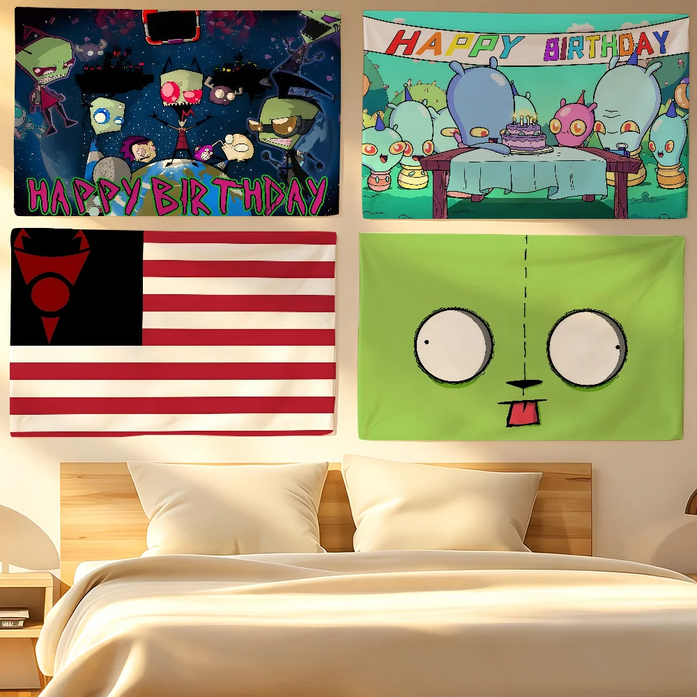 Game I-Invader Zim Flag For Sports Matches Halloween Games Parade Rally Holiday Festival Backyard Balcony Club Bar Decor