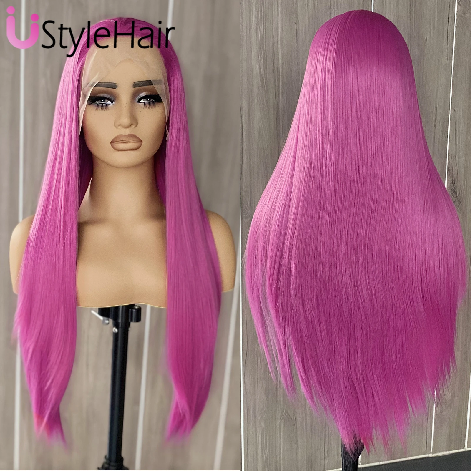 Custom hair rosa Perücke Spitze vorne synthetische lange seidige gerade Perücke hitze beständige natürliche Haaransatz täglichen Gebrauch Cosplay Perücke