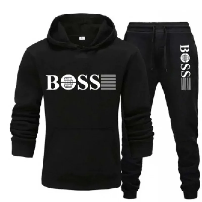 

New Men's Long-sleeved Pocket Sweatshirt and Sport Pants Two-piece Set, a Casual Outdoor Fitness and Fashionable Jogging Outfit