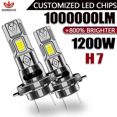 Faro LED H7, luces sin errores CANBUS para coche, 1000000LM, 1200W, bombilla Turbo superbrillante para automóvil, lámpara de Chips LED personalizada de 12V y 24V
