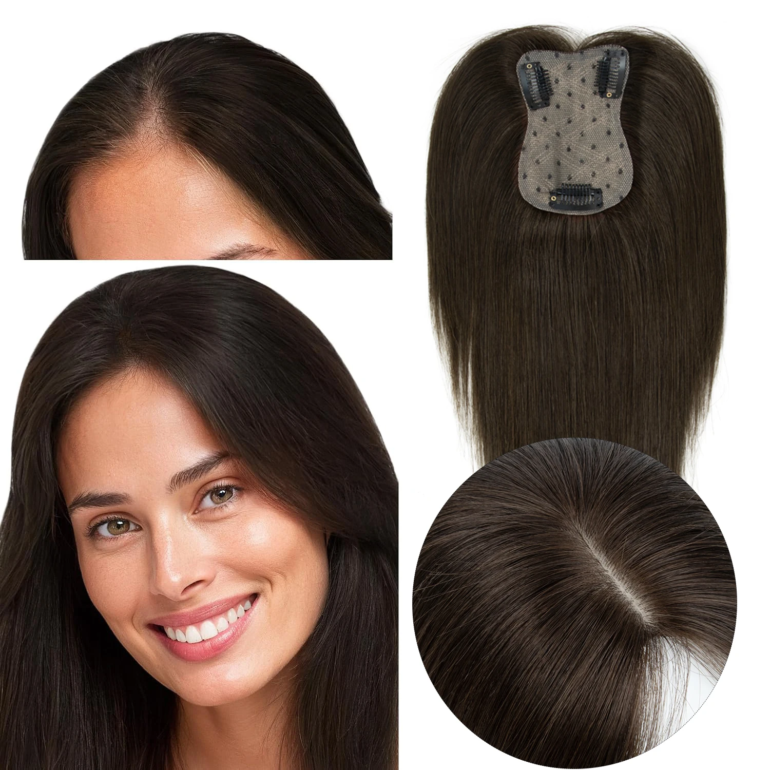 Hair Topper Human Hair With Clips Machine-Remy Hair Toppers For Woman Natural Topper Włosy For Thin Hair One Piece Toppers