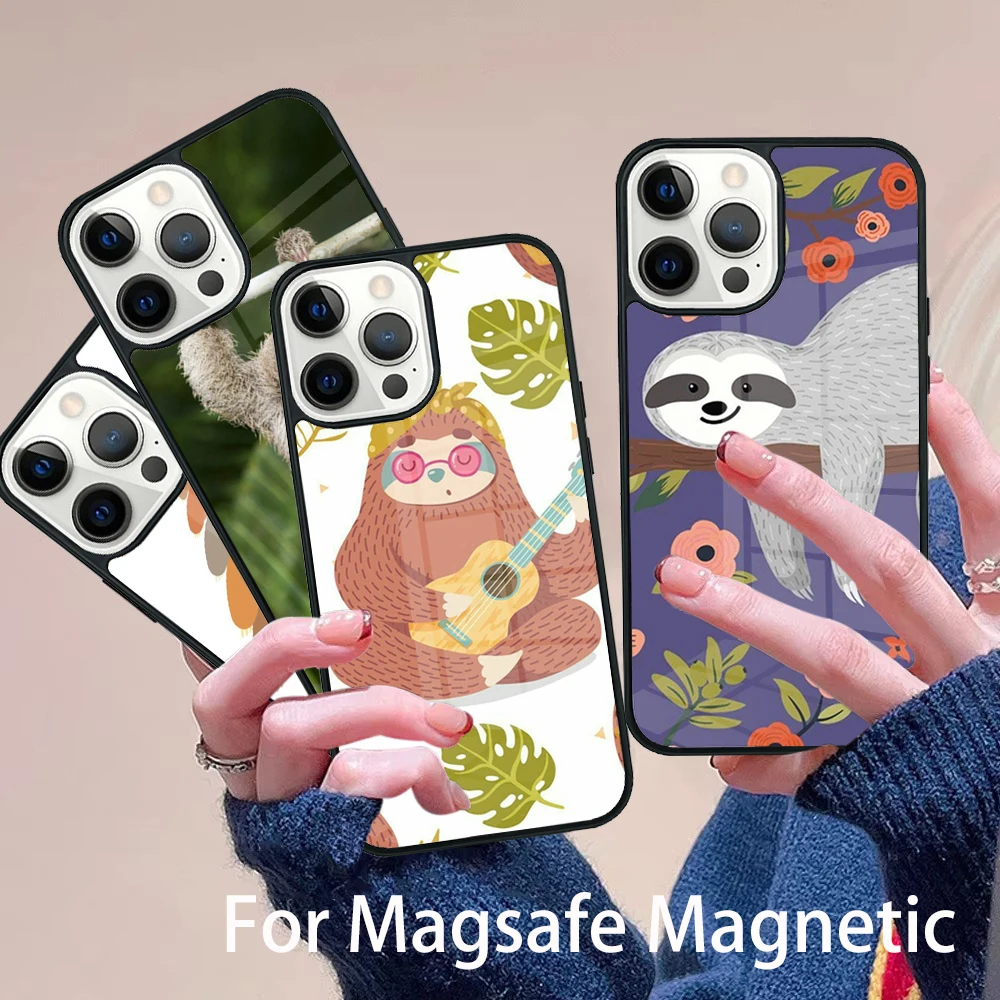 

Sloth Stack Phone Case Magesafe Magnetic Wireless Charge Cover For IPhone 16 11 12 13 14 15 Pro Max Plus Mini