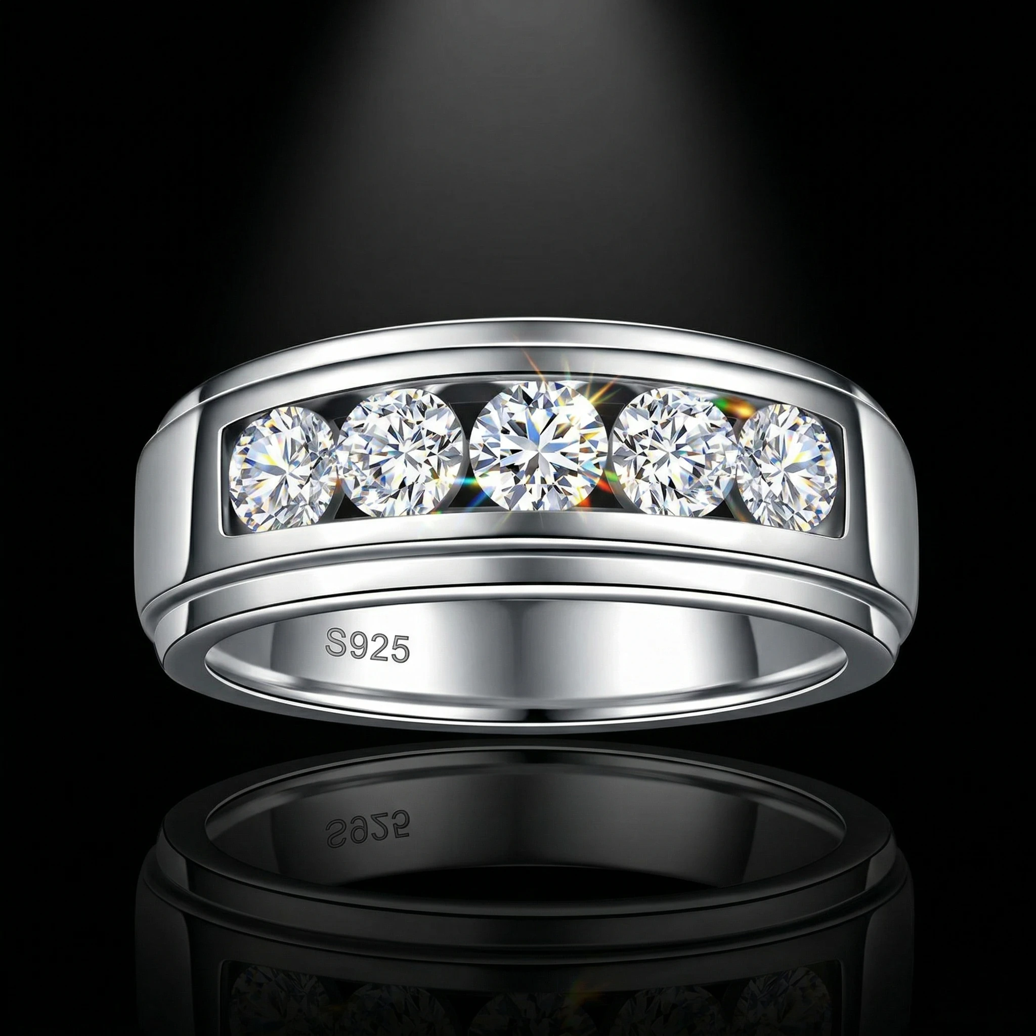 

2 Carat D Color VVS1 Round Cut Moissanite Ring, 925 Sterling Silver, Unisex, Pass Diamond Tester, GRA Certificate Quality