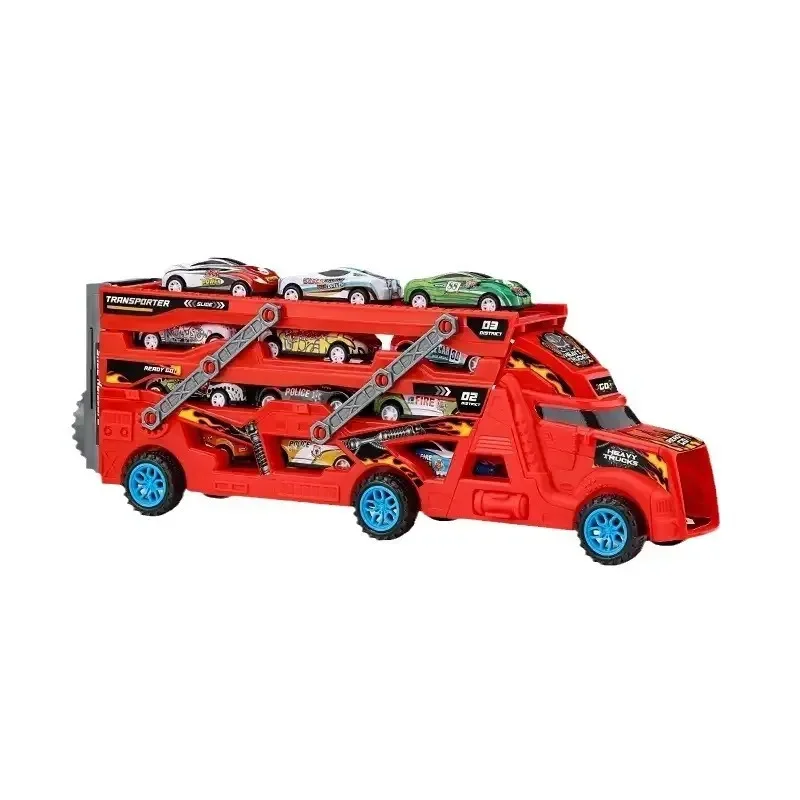 Juego de coches de juguete de lanzamiento transformable con camión de transporte plegable, juego de transporte de almacenamiento de coches de aleación para niños, regalos