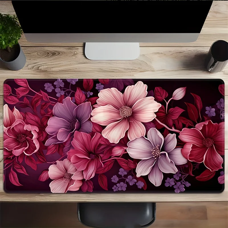 Large Floral Mouse Pad for PC Gaming, Water-Resistant Non-Slip Rubber Base Oblong Desk Mat for Keyboard Laptop Office Home