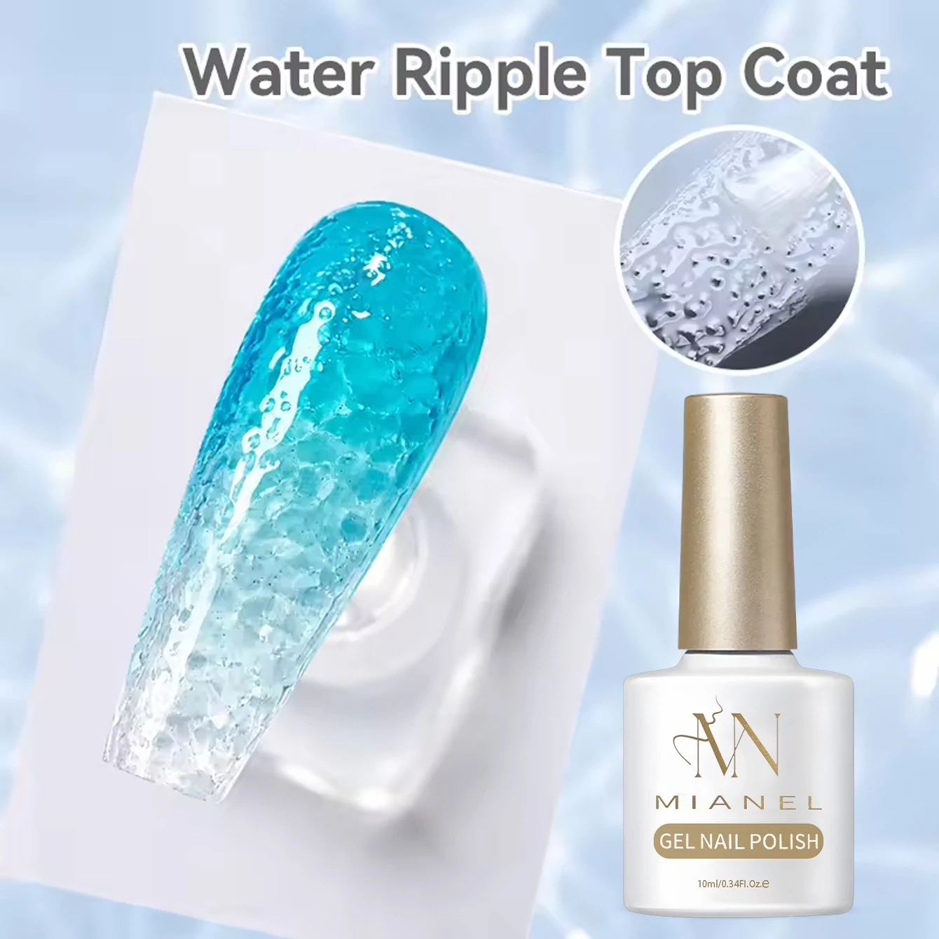 MIANEL 2026 Neuer No-Wipe Klarer Wasserwellen-Überlack – Transparente Wellentextur Kristallisiertes Funktionsgel Sommer-Salon-Essential