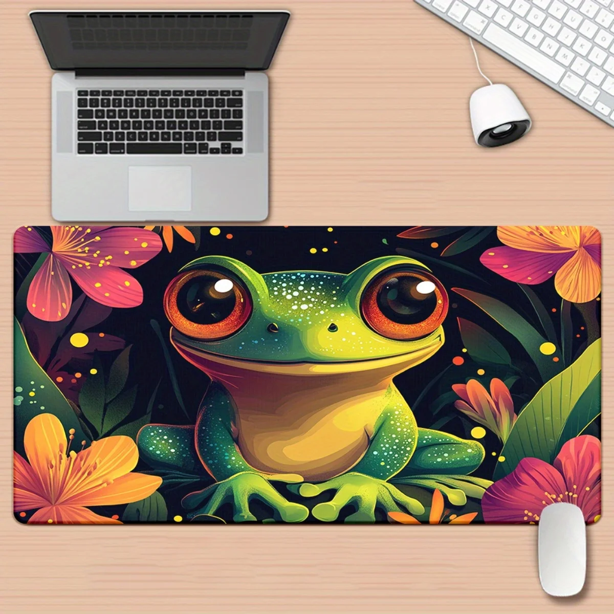 

XXL frog and tropical flower mouse pads, anti-slip rubber base, durable and easy to clean, high-quality computer accessories