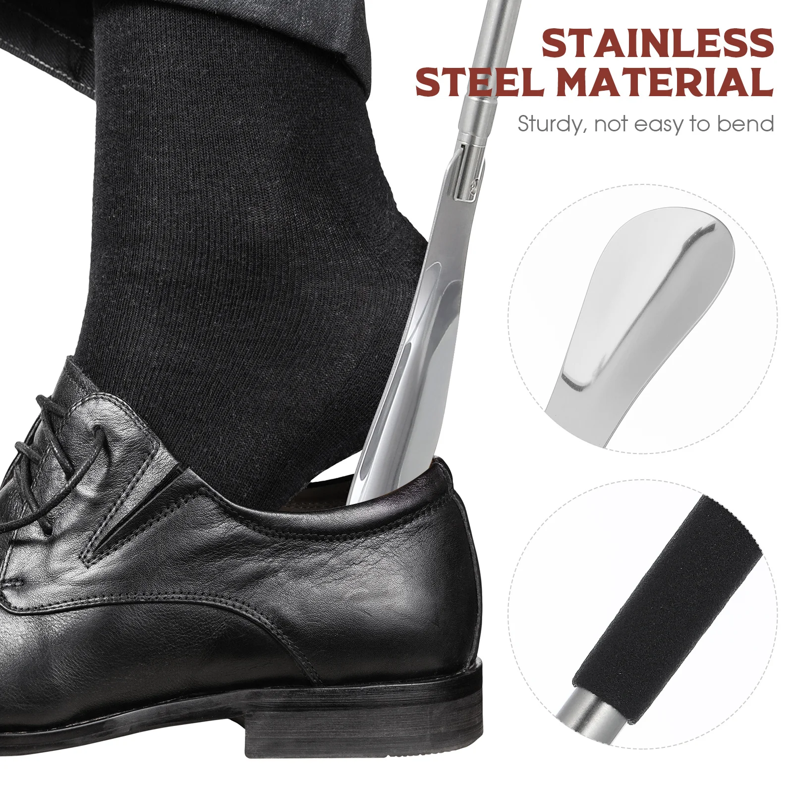 

Stainless Steel Shoehorn Extra Long Adjustable Handle Shoe Horn Tool for Standing Or Sitting Boots Shoes Back Pain Relief