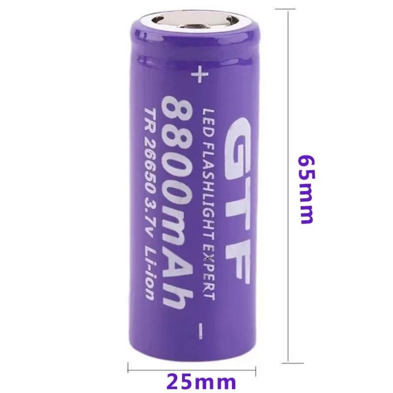 GTF - Rechargeable Lithium-ion Battery for LED Flashlight, Battery, 26650 3.7V 8800mah.