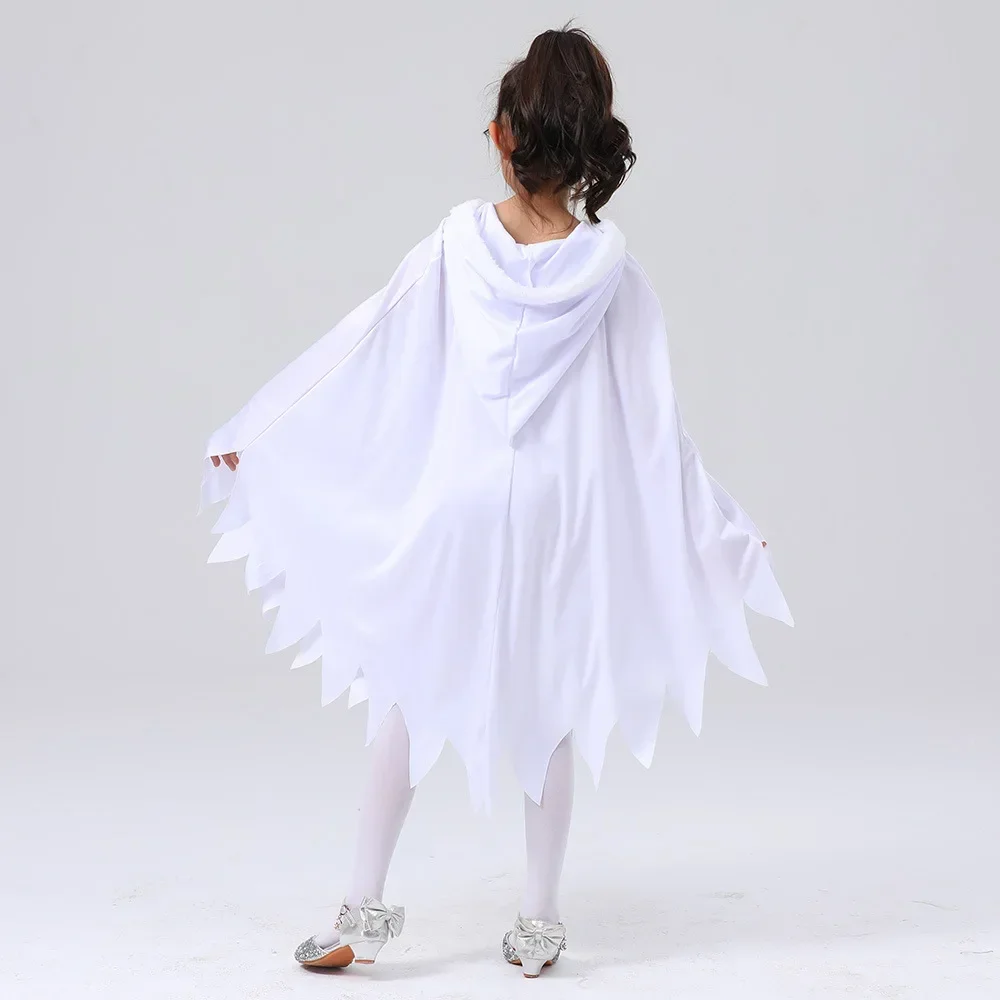 para niños y niñas, bonito fantasma blanco, demonio, capa que brilla en la oscuridad, disfraz de Cosplay, vestido elegante para niños, actuación, Fiesta Temática de Halloween