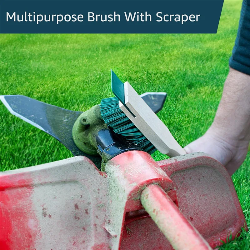 A84X-Mower Deck Scraper With Ergonomic,Long Handle Scraper And Stiff Bristle Brush,Cleaning Tool For Gardening