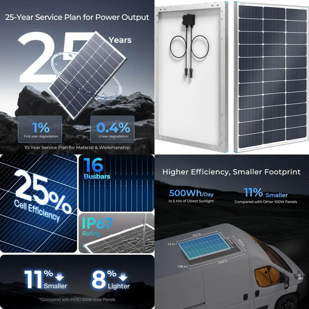 

Монокристаллическая солнечная панель N-типа 100 Вт 12 В для автодомов, лодок, кемпинга и автономной жизни