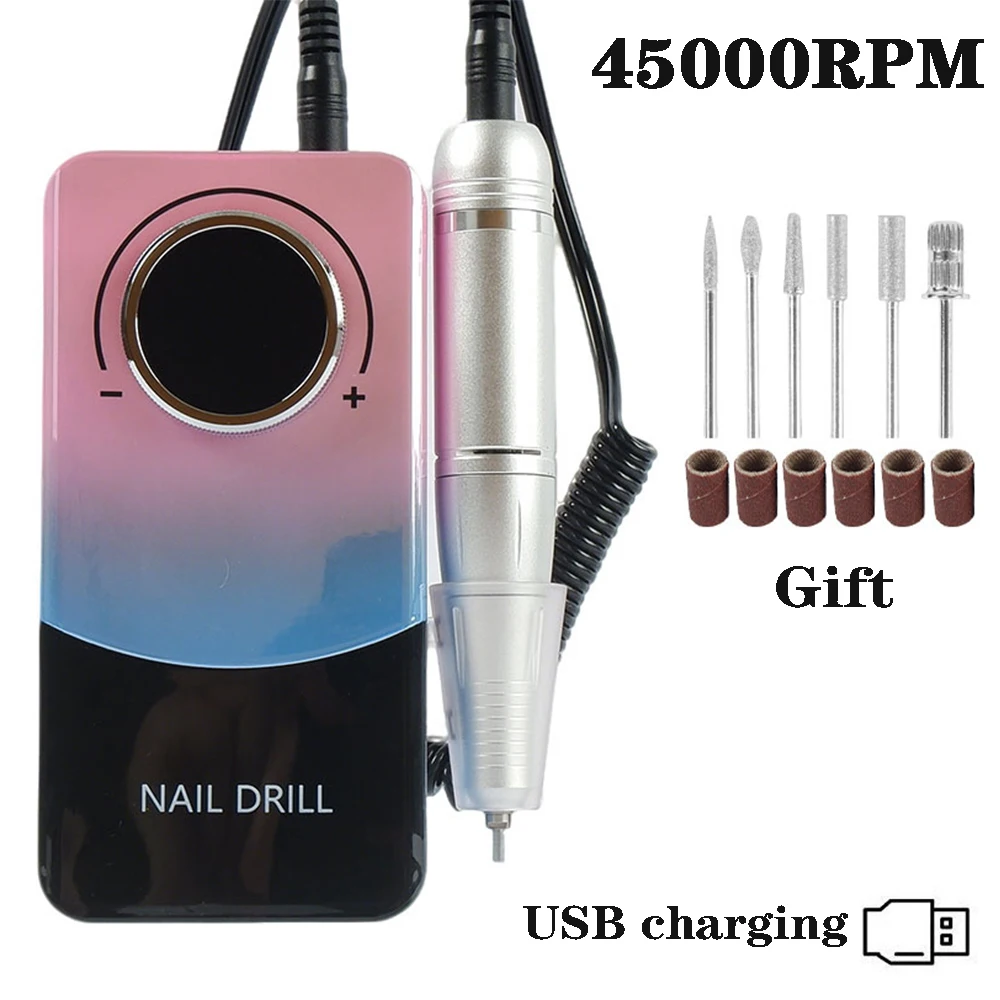 Portable Nail Grinder Machine High Speed Electric Manicure E File with  Sand Band and Bits Kit for Acrylic Gel Removing