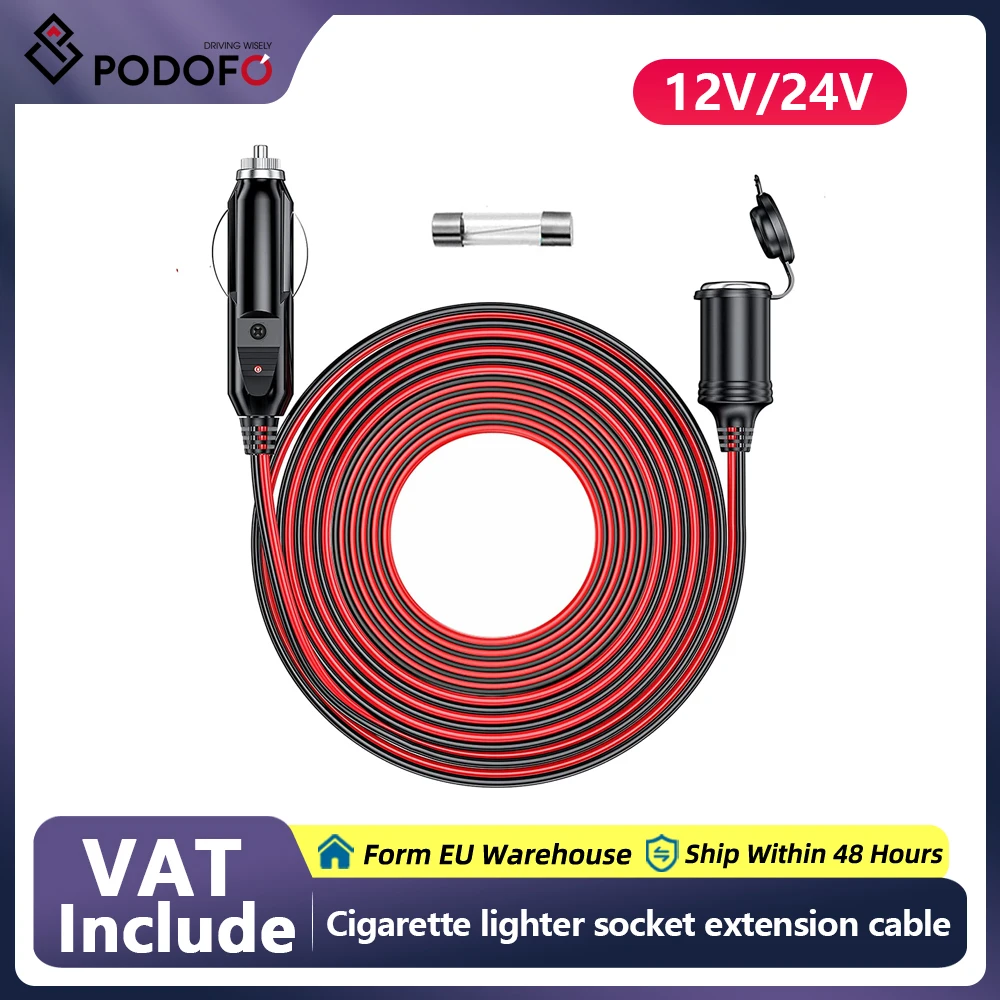 Podofo 4M 15A Car Cigarette Lighter Extension Cord 12V 24V Car Charge Cigar Lighter Plug Cable Female Socket Adapter Accessories