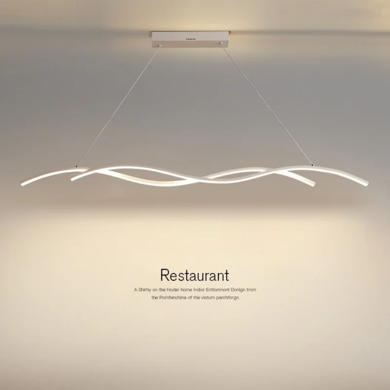 Long strip aluminum pendant light modern minimalist dining table dining room bar counter designer wave shaped lighting fixtures