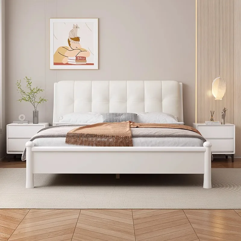 Simple solid wood bed soft bag double bed small apartment master bedroom high box storage bed