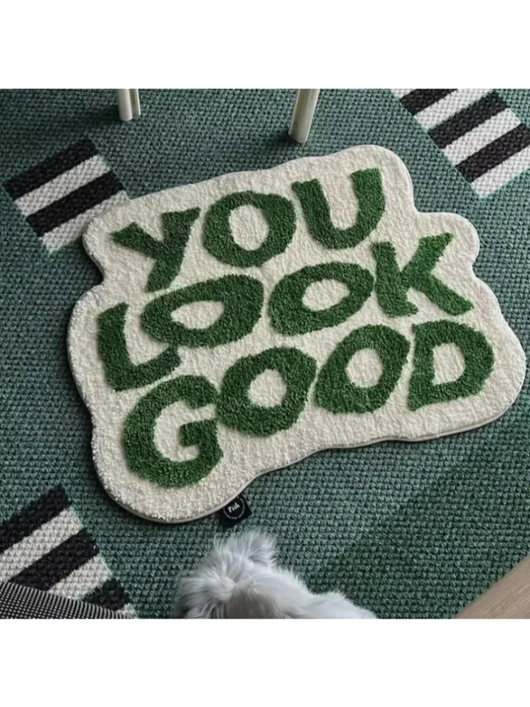 VIKAMA Irregular Letter Floor Mats, Soft And Anti-Slip Faux Cashmere Area Carpets, Bedroom Chair Floor Mats, Home Decoration