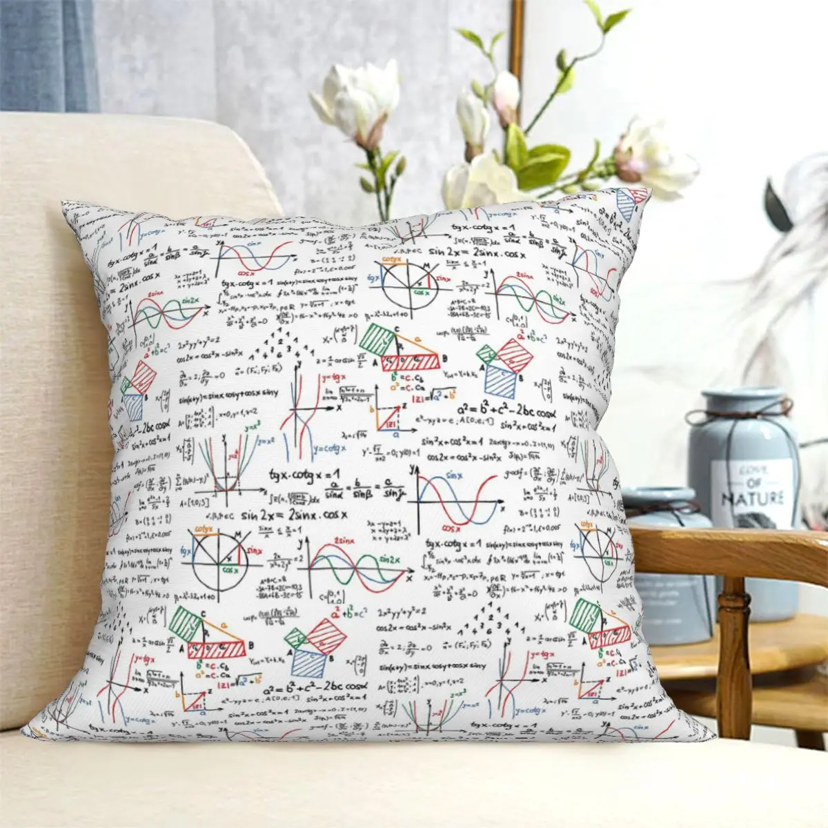 Mathematics Formulas Numbers Square Pillowcase Cushion Cover Pillow Case Throw Pillow Cover for Home Sofa Living Room