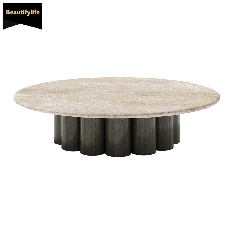 

c06 Italian Style Light Luxury Marble Coffee Table Set Wabi-Sabi Style Small Apartment Round Modern Minimalist