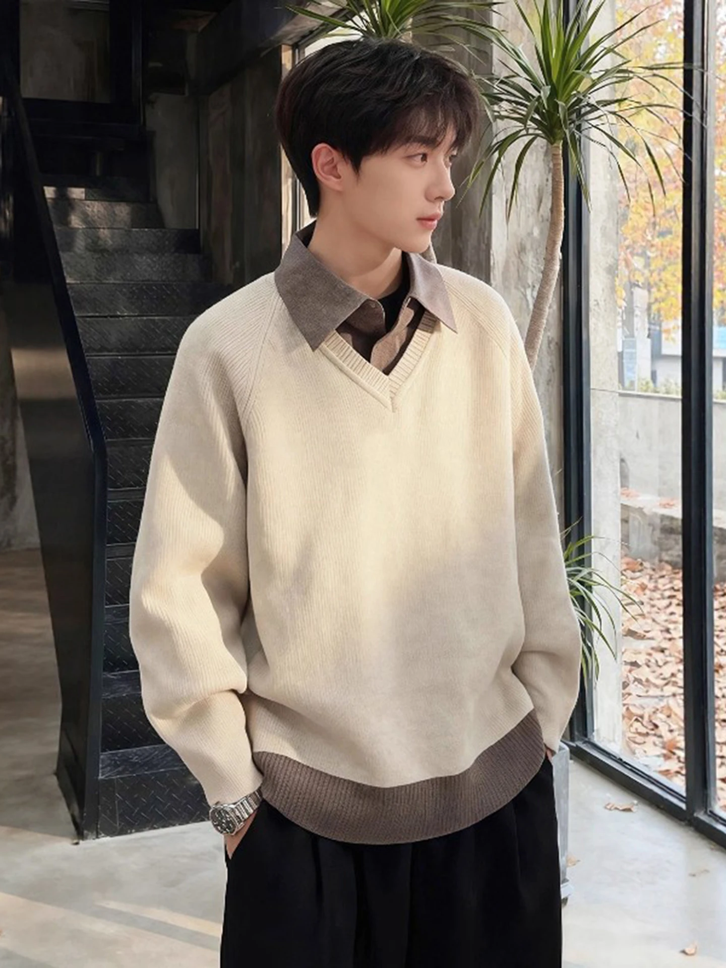 

Cleanfit Men's Knitted Sweater Coat Casual Lazy Sle Turn-down Collar Thiened Polyester Fiber Winter Outerwear