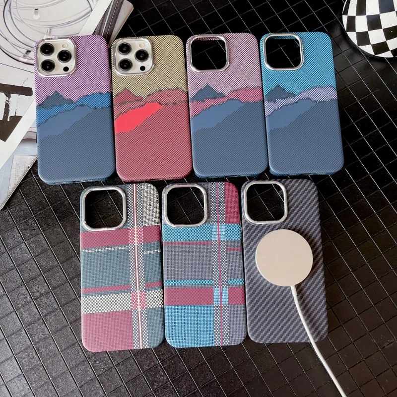 with Magnetic Fang luen series Weaving stripes pattern Kevlar Texture Matte Pc Hard Case for iPhone 12 13 14 15 Pro Max Casing