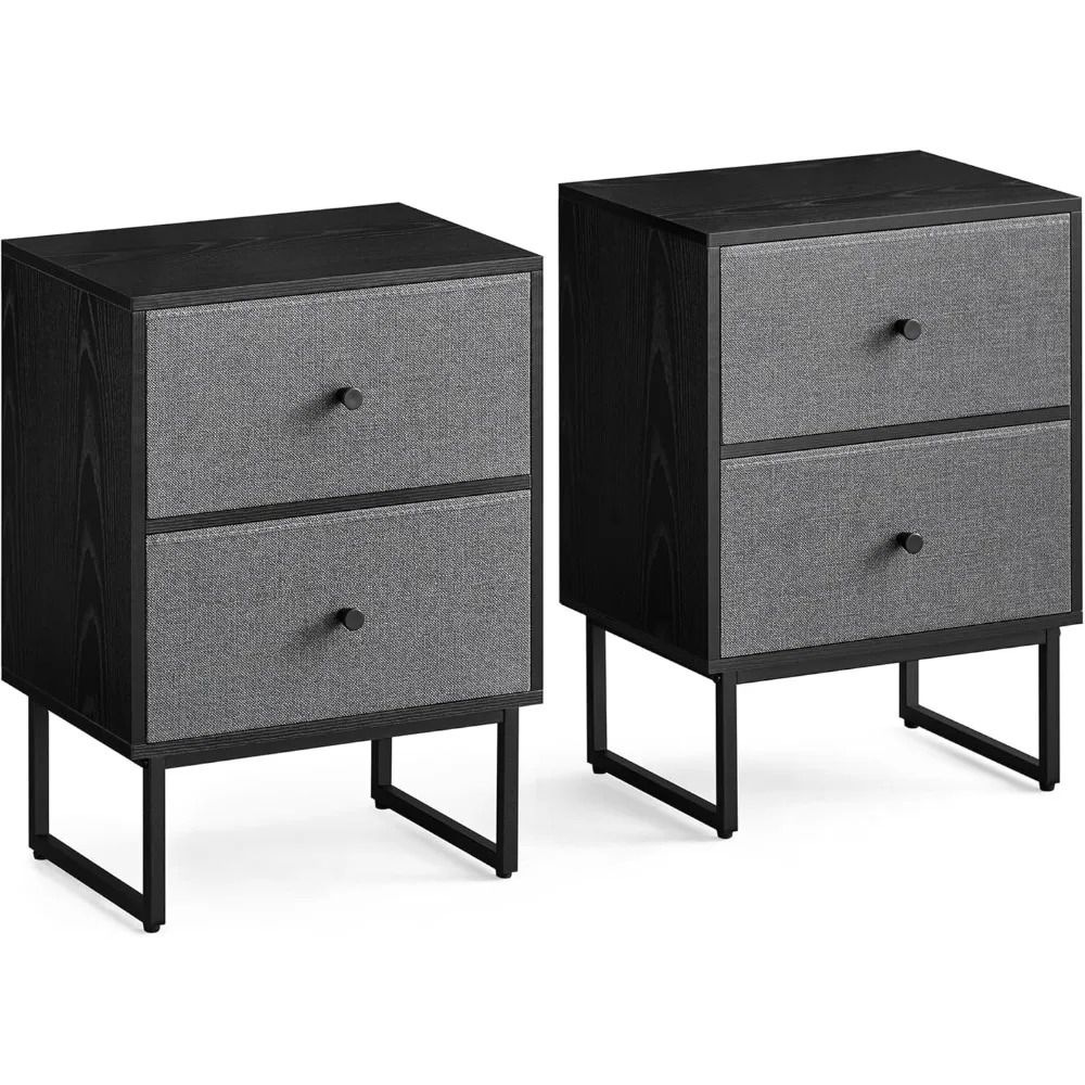 Juego De 2 Mesitas De Noche، Con 2 Cajones De Tela Extraíbles، Negro Ébano Y Gris Pizarra، Almacenamiento #1