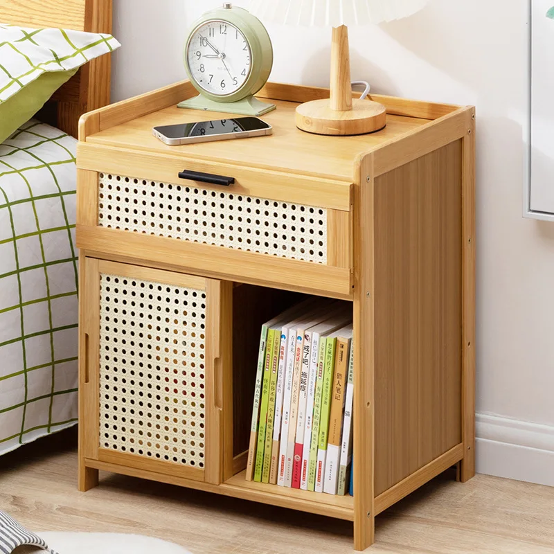 Small Apartment Bedroom Bamboo Nightstand Modern Simplicity Design Storage Multi-Function High-Level Light Luxury Home Furniture