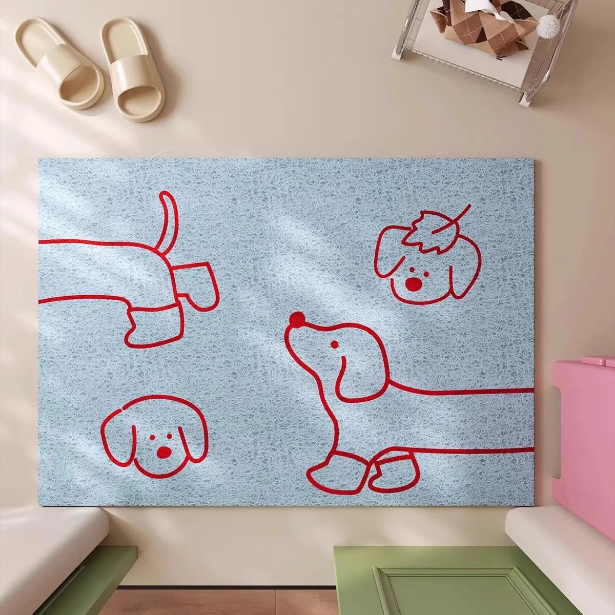 Cartoon PVC Welcome Doormat Korean Style Cute Dog Cuttable House Entrance Mat Carpet Anti Dust Pad Outdoor Aesthetic Home Decor