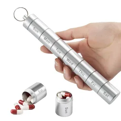 Aluminum Alloy Pill Case 7-Days Weekly Medicine Tablet Dispenser Organizer Pill Box Outdoor Waterproof with Keychain