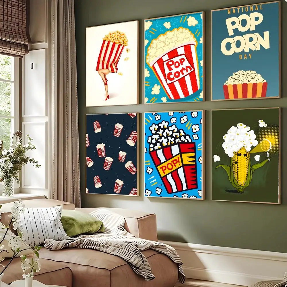 Food Popcorn Poster Waterproof Sticky Wall Art Print For Bedroom Living Room Hallway Bar Home Decor