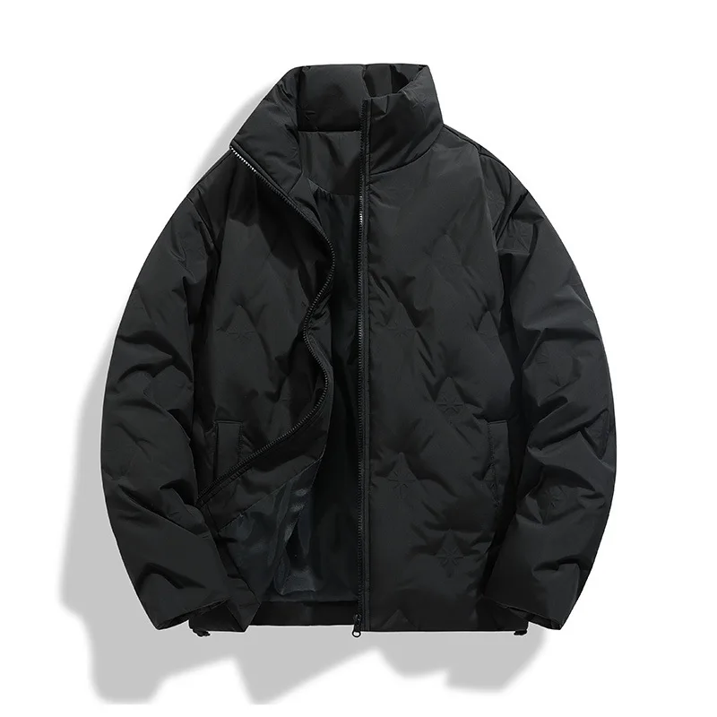 سترة قطنية بياقة واقفة للرجال شتاء جديد فضفاض بنمط الماس معطف قطني سميك ملابس خارجية دافئة للأزواج #5