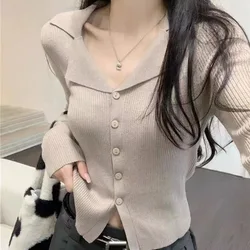American Sle Sweet And Spicy Collar Knitted Open Cardigan Autumn Winter Slim Fit V Ne Outerwear Top Ele Base Swe...