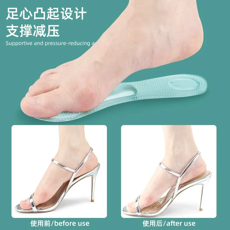 1 Pasang Sol Sepatu Ortopedi Gel Silikon untuk Wanita, Sepatu Hak Tinggi, Bantalan Penyangga Lengkung Kaki, Sisipan Sepatu Transparan, Sol Pijat
