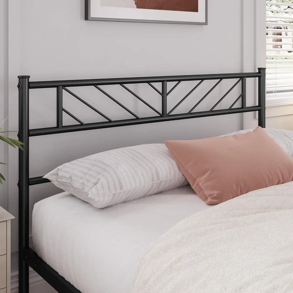 Platform Bed Frame with Arrow Design Headboard, 13 Inches Metal Mattress Foundation for Storage, No Box Spring Needed