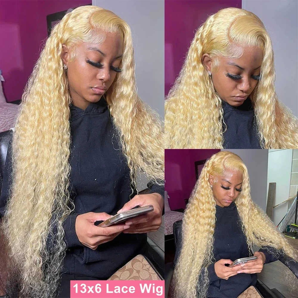 Perruque Lace Front Wig Deep Wave Brésilienne Naturelle, Cheveux Bouclés HD, Blond 613, 13x6, 30 Pouces, pour Femme