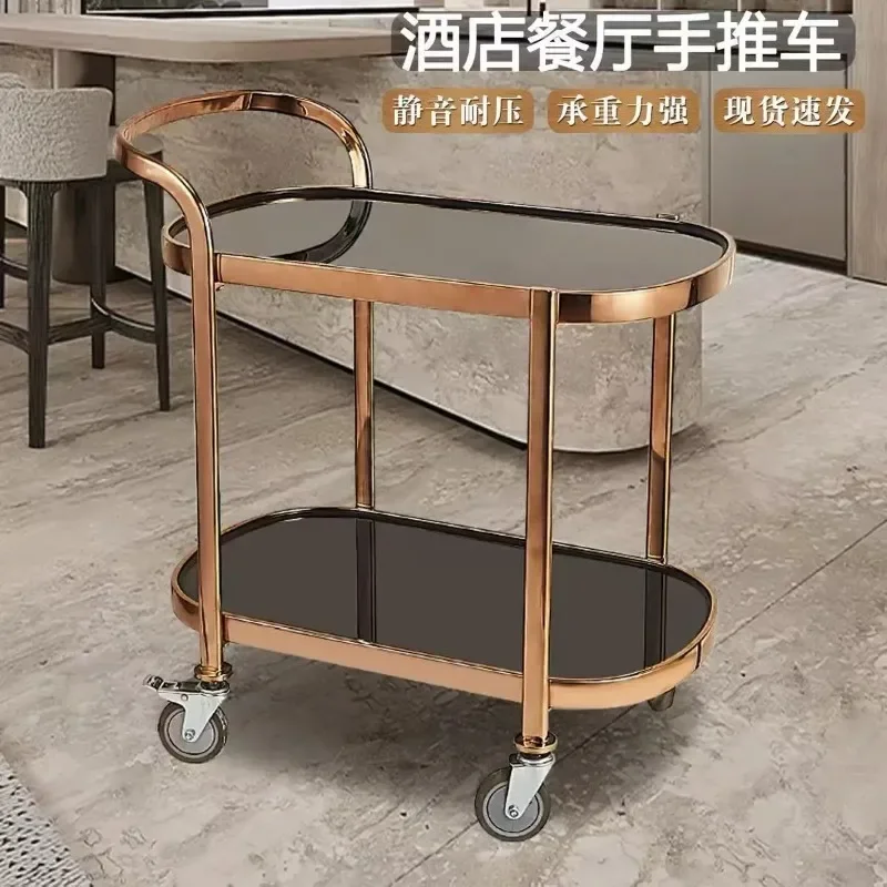 Restaurant liquor service cart Stainless steel two-layer snack dining cart