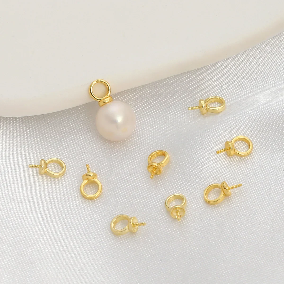 10Pcs Brass Gold Plated Pearl Screw Eye Pin Cap Peg Pendant Bail Clasps Connectors For Diy Earrings Jewelry Making Accessories