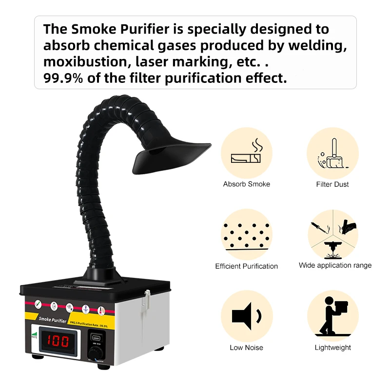 Imagem -02 - Laser Smoke Absorber Solder Fume Extrator Smoke Mist Purifier Eliminador para o Reparo do Telefone Remova o Fumo Tóxico Soldagem