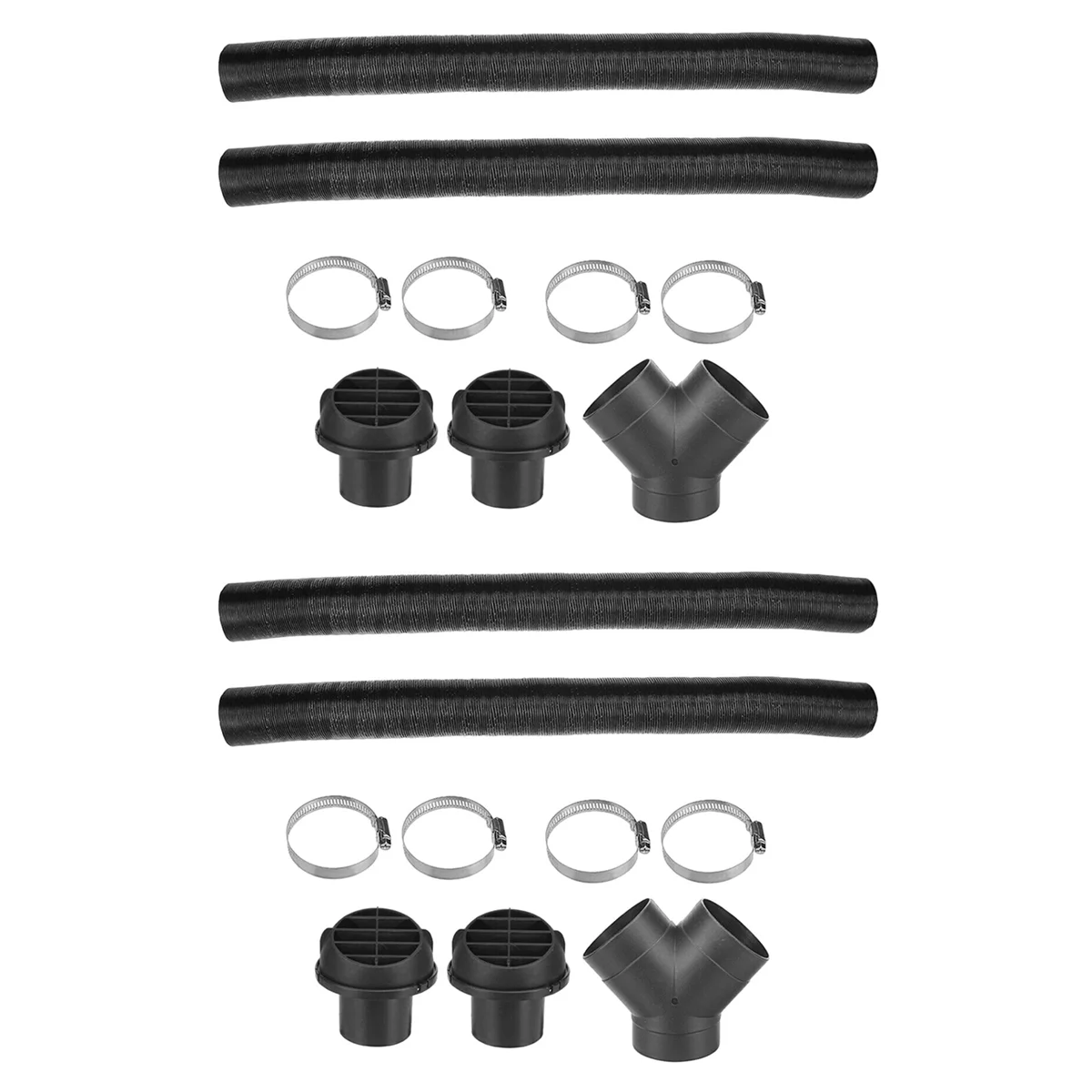 2X, 75mm Car Auto Heater Pipe Duct Y Piece Warm Air Outlet Vent Hose Clips Set for Parking Heater Webasto Eberspacher