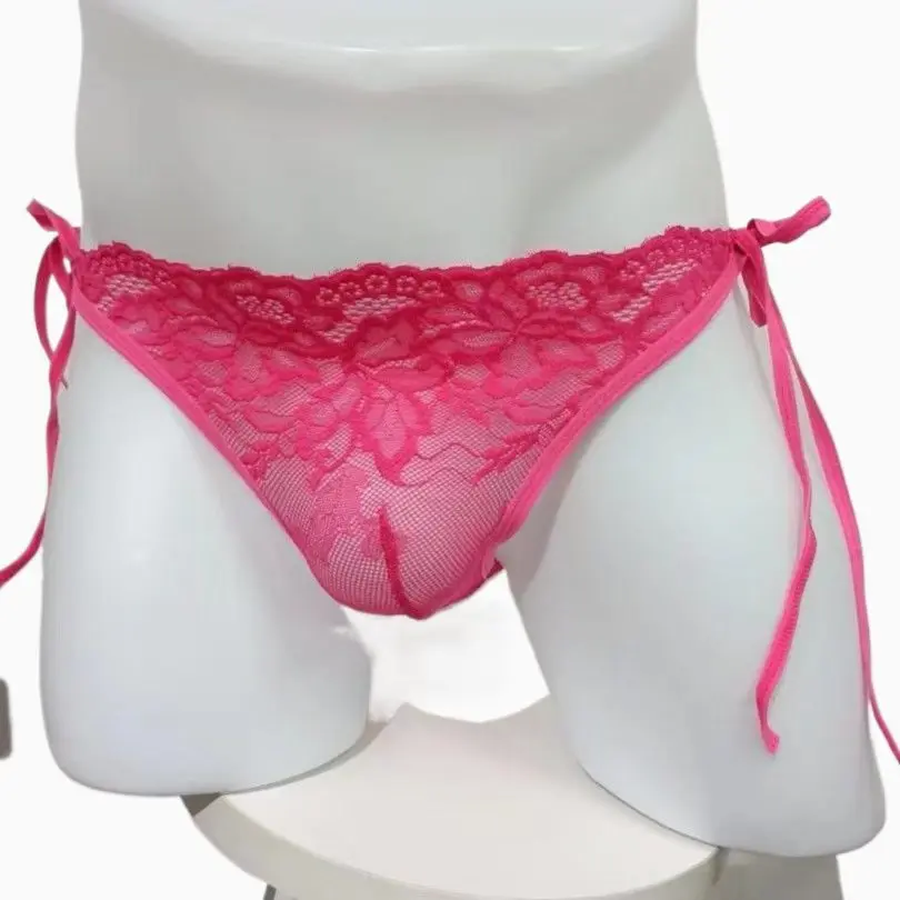 

Men's Pure Desire Sexy Lace-Up Lingerie Briefs, Breathable Mesh with Double-Sided Straps, Transparent Butt-Revealing Triangle Un