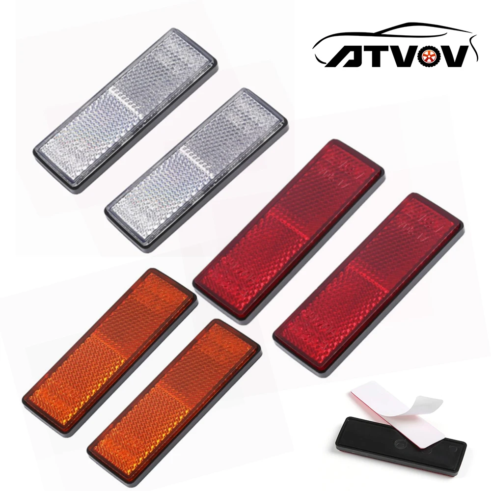 ATVOV 2PCS Self Adhesive Reflector Rectangular Safety Mark Signal Strip Position Reflective Car Carriers Fence Trailer Gate Post