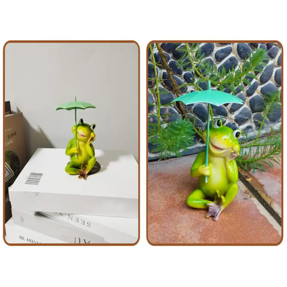 Resin Frog Ornament Outdoor Frog Decor Resin Frog Garden Statue with Solar Umbrella Cute Outdoor Sculpture for Yard for Women