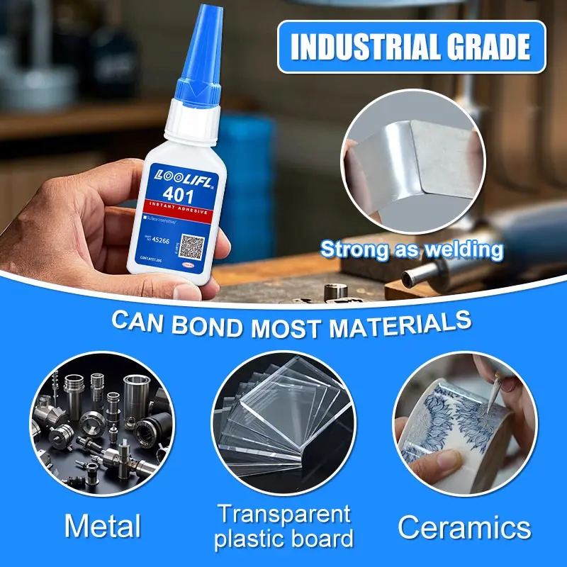 1/2/3pc LOOLIFL 20ml 401 Instant Strong Super Glue Universal Superglue Xin Mighty Instant for Resin Ceramic Metal Glass Fast Dry