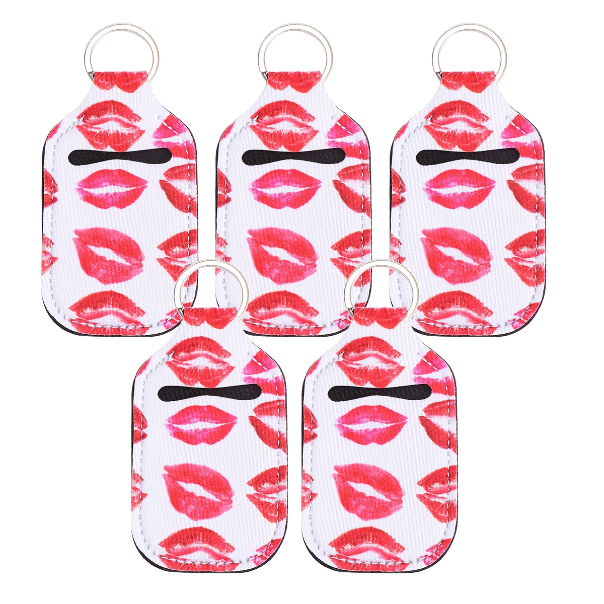 

5pcs 30Ml Neoprene Bottle Cover Key Chain Holder For Toiletry Shampoo Hand Lip Balm Colorful Pattern Attach To