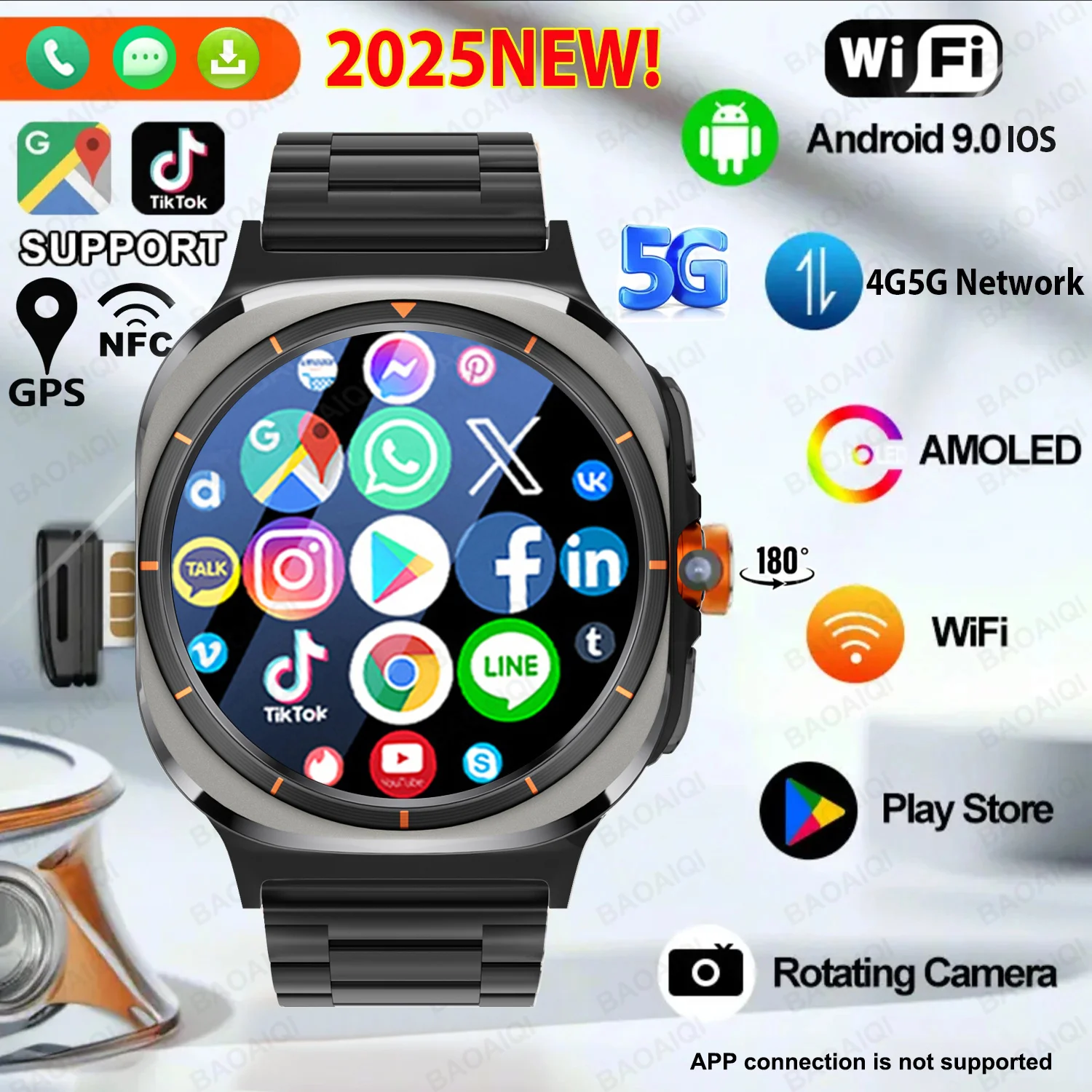 2025 New Watch 7 Ultra Smart Watch Video Call 4G/5G SIM Card Smartwatch GPS WIFI Rotary Camera Global Calling Clock For Samsung