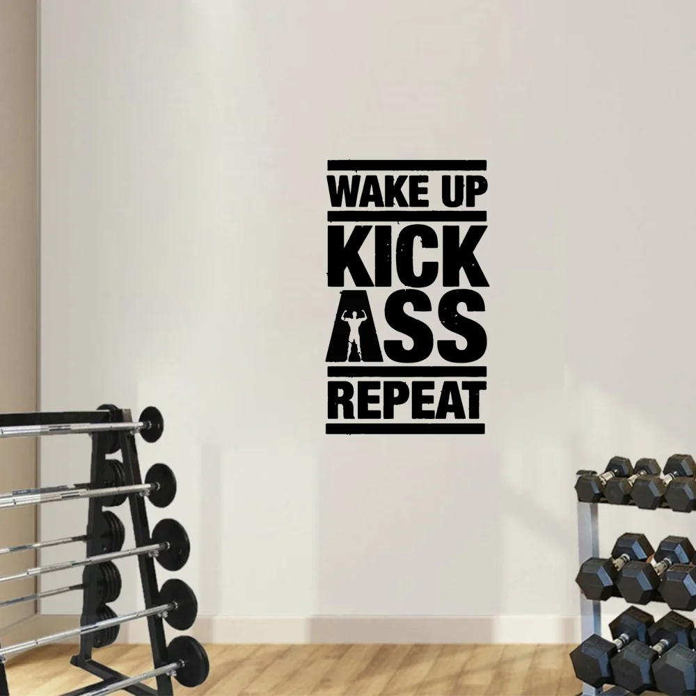 1 pc wake up kick repeat text Gym Wall Stickers Mural Art Home Decor For fitness Decoration Sticker Removable Decor Wall Decals