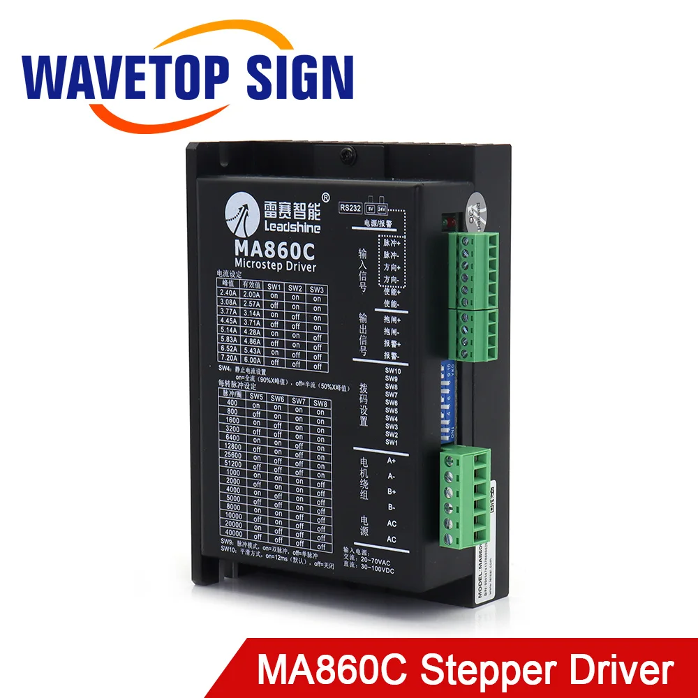 

Драйвер шагового двигателя WaveTopSign LeadShine MA860C, 2 фазы, 20-70 В переменного тока, 30–100 В постоянного тока для станка для лазерной гравировки и резки CO2